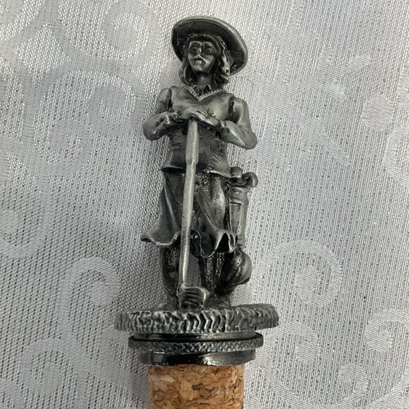 Vintage Pewter Male Golfer & Female Golfer Themed Bottle Stoppers With Corks - Picture 2 of 6